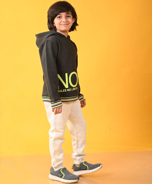 NO RULES HOODIE ECRU FLEECE JOGGER SET - OLIVE / ECRU - Anthrilo