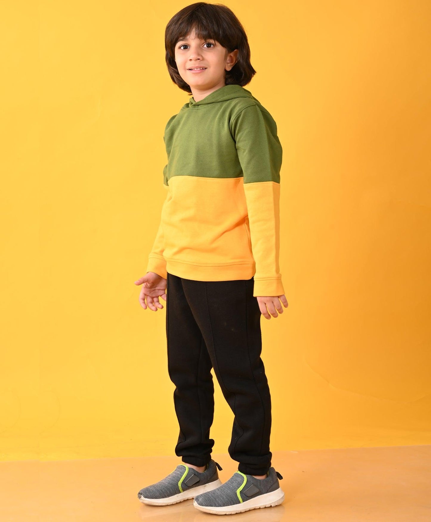 YELLOW GREEN HOODIE BLACK BOYS JOGGER SET - YELLOW / BLACK