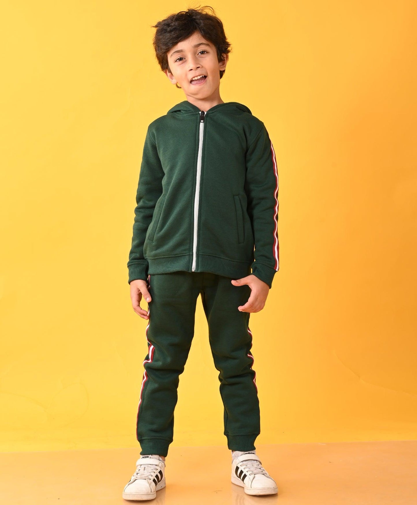 GREEN SIDE TAPE FLEECE BOYS ZIPPER JOGGER SET - GREEN