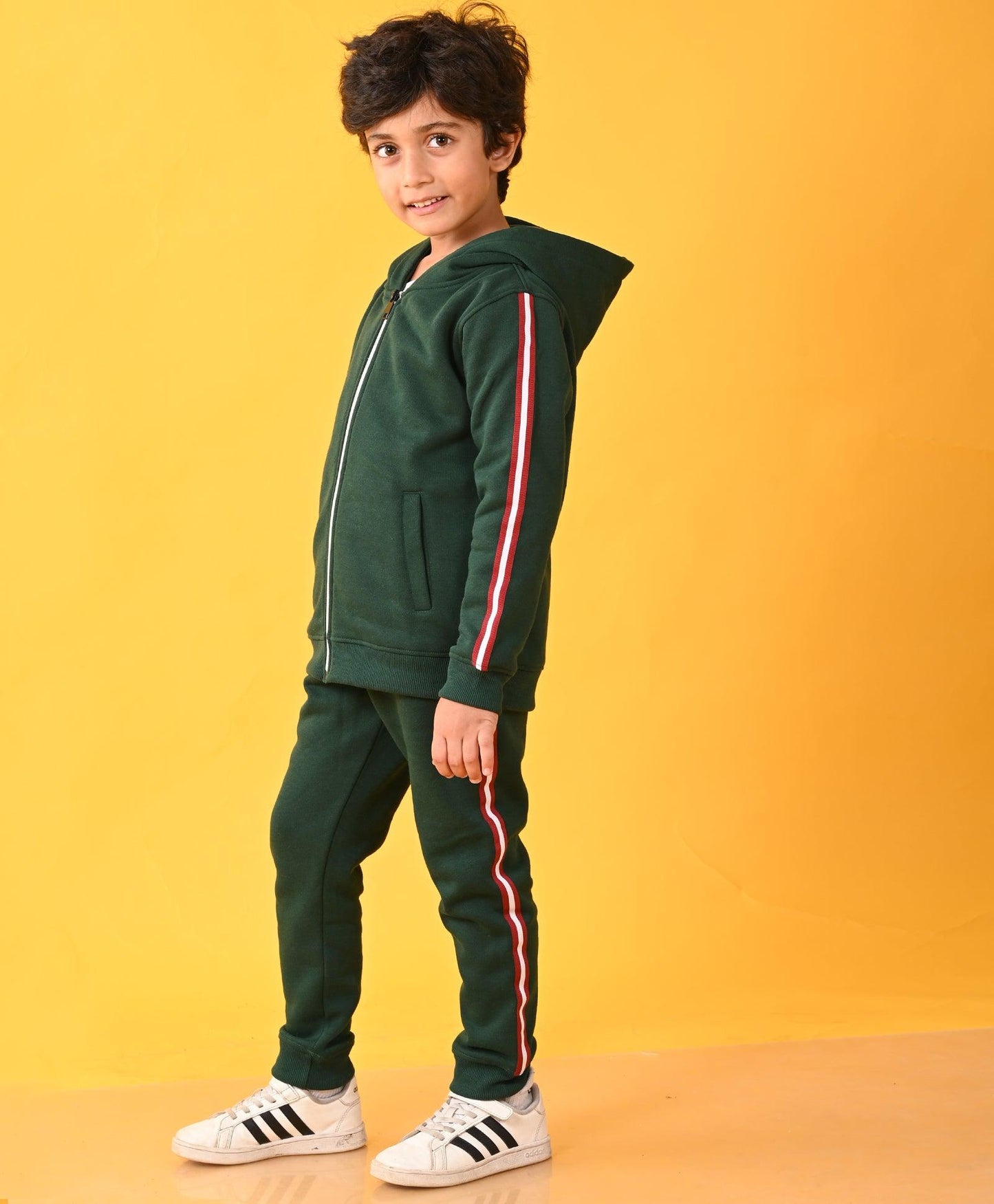 GREEN SIDE TAPE FLEECE BOYS ZIPPER JOGGER SET - GREEN