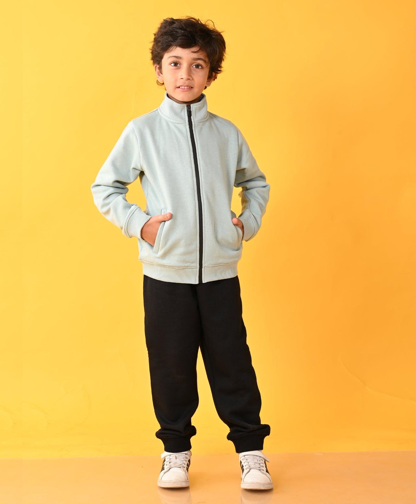 OIL GREEN FULL ZIPPER BLACK FLEECE BOYS SWEATSHIRT JOGGER SET - OIL GREEN / BLACK