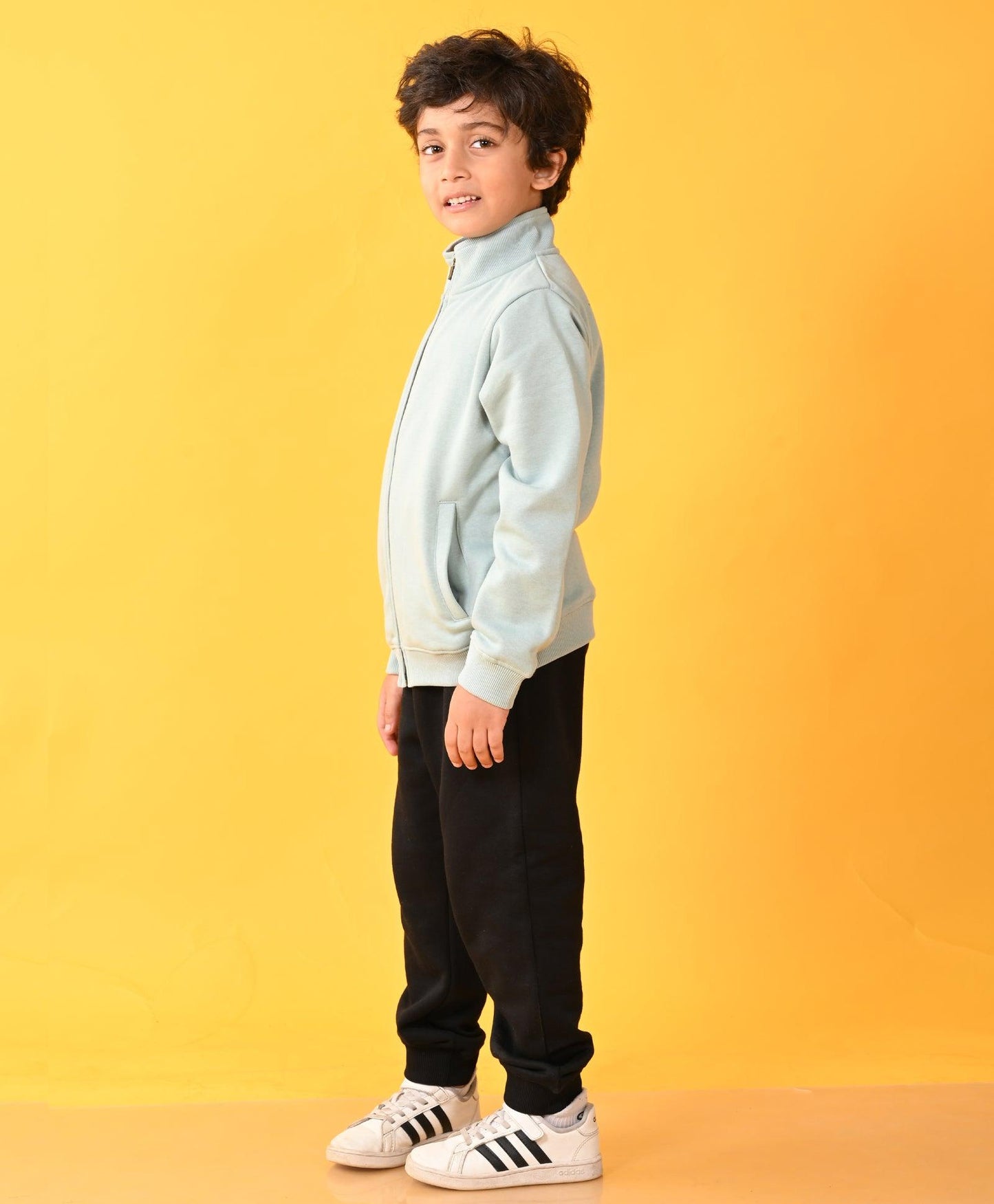 OIL GREEN FULL ZIPPER BLACK FLEECE BOYS SWEATSHIRT JOGGER SET - OIL GREEN / BLACK