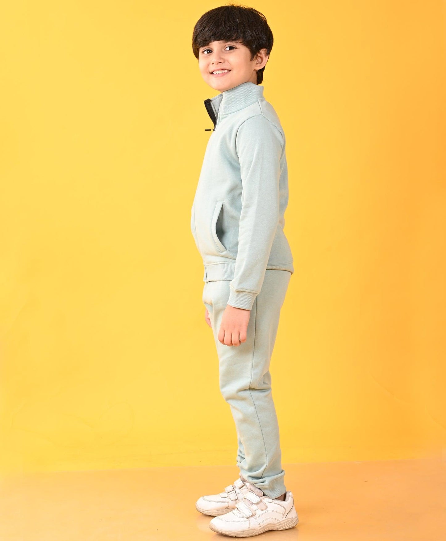 OIL GREEN FULL ZIPPER FLEECE BOYS SWEATSHIRT JOGGER SET - OIL GREEN