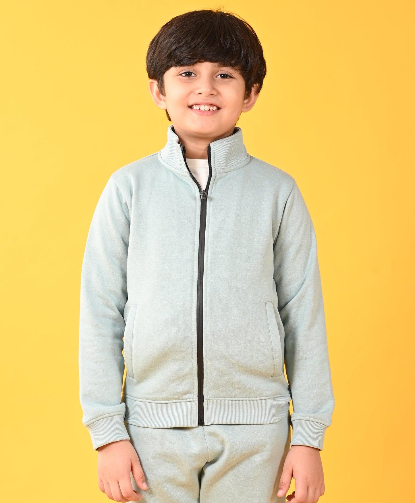 OIL GREEN FULL ZIPPER FLEECE BOYS SWEATSHIRT JOGGER SET - OIL GREEN