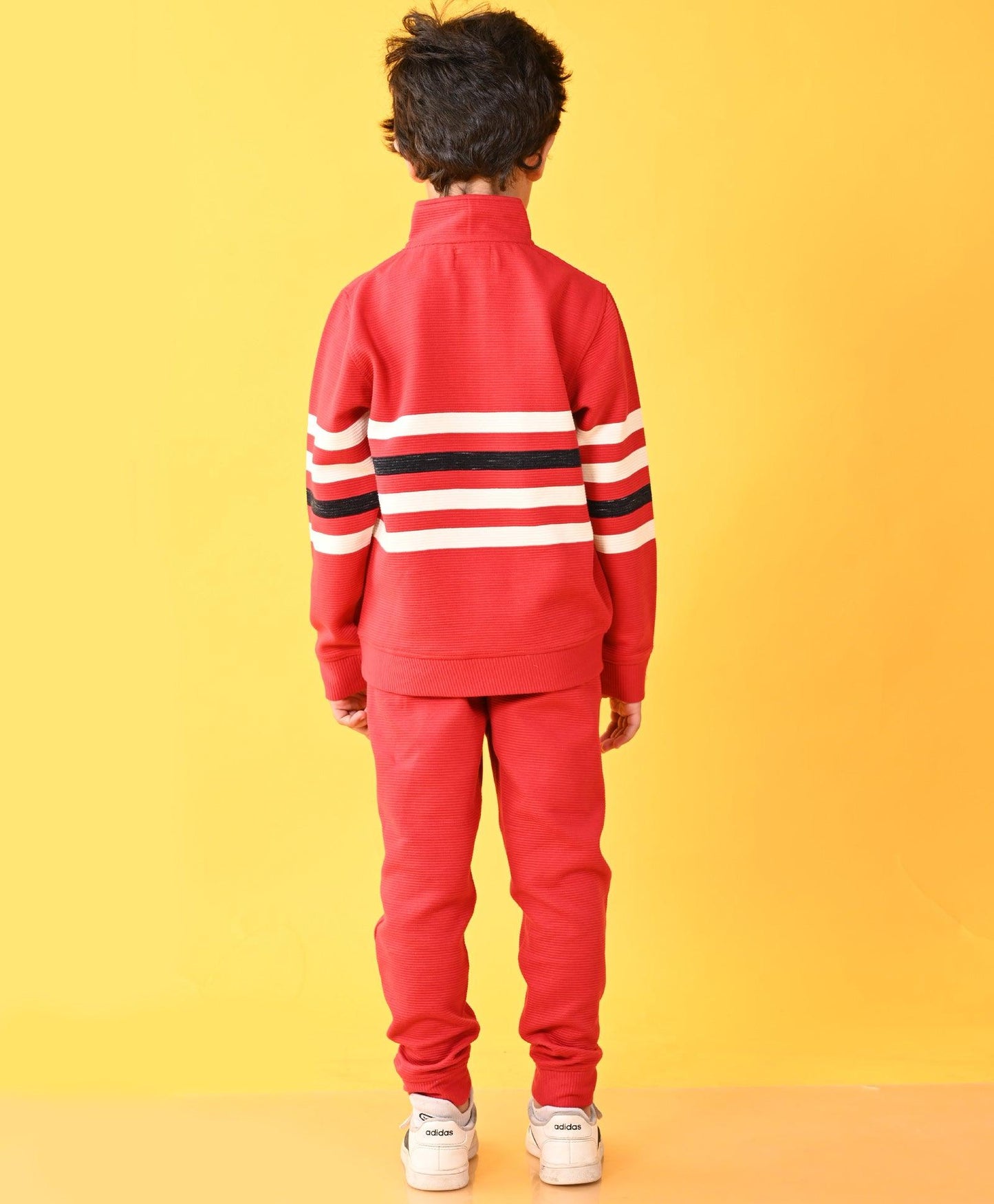 RED STRIPER HALF ZIPPER BOYS SWEATSHIRT JOGGER SET - RED