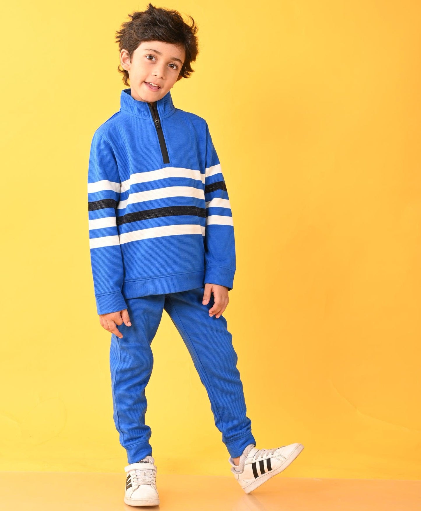 ROYAL STRIPER HALF ZIPPER FLEECE SWEATSHIRT JOGGER SET - ROYAL