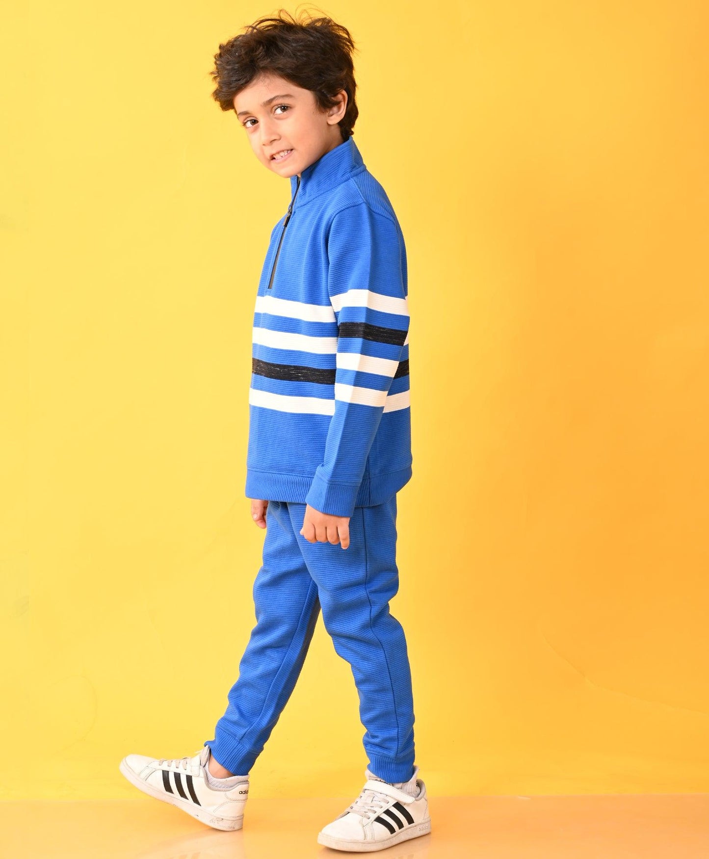 ROYAL STRIPER HALF ZIPPER FLEECE SWEATSHIRT JOGGER SET - ROYAL