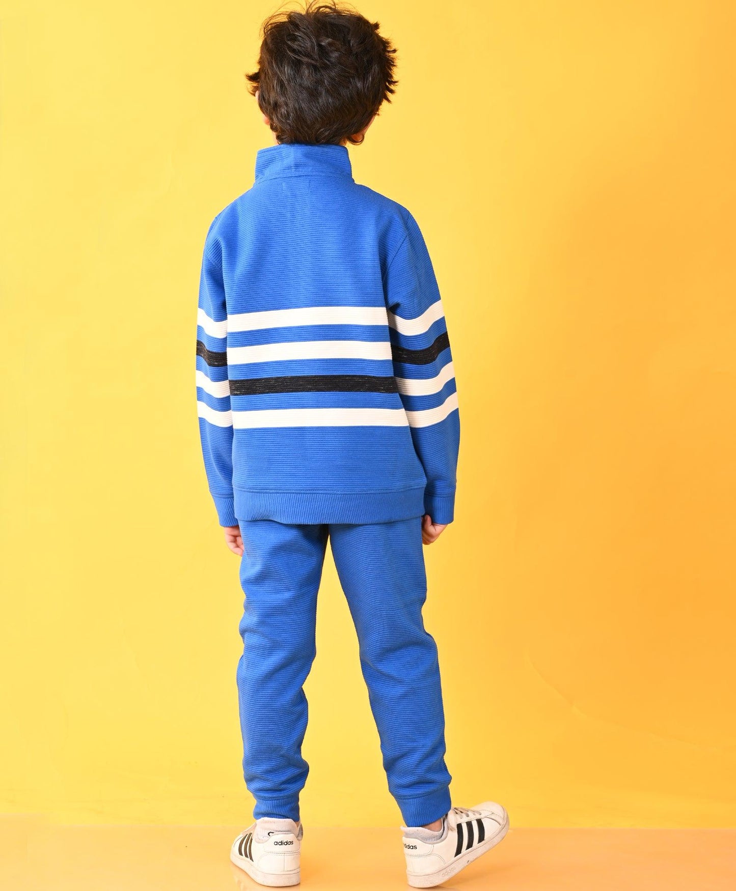 ROYAL STRIPER HALF ZIPPER FLEECE SWEATSHIRT JOGGER SET - ROYAL