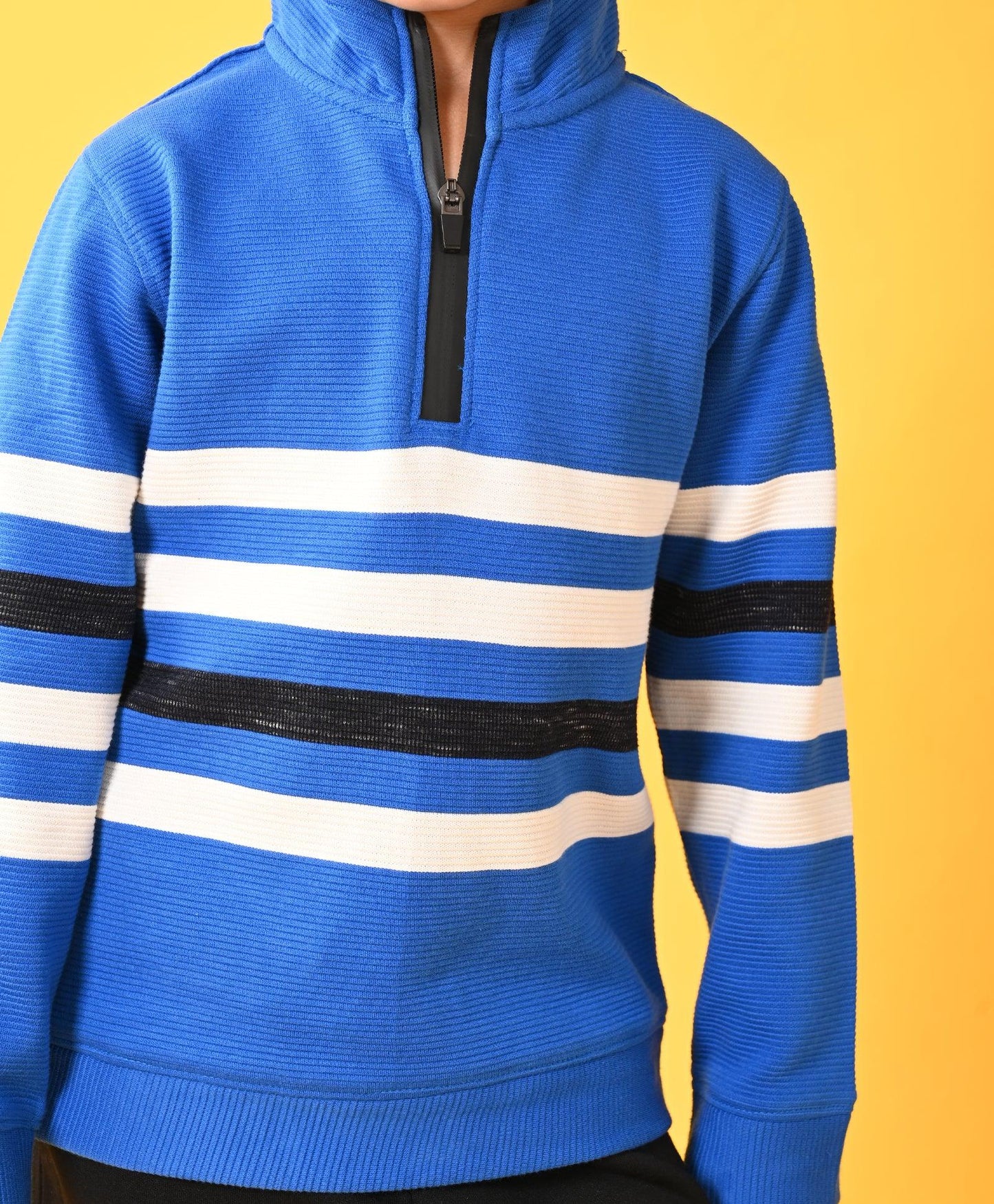 ROYAL STRIPER HALF ZIPPER FLEECE SWEATSHIRT JOGGER SET - ROYAL