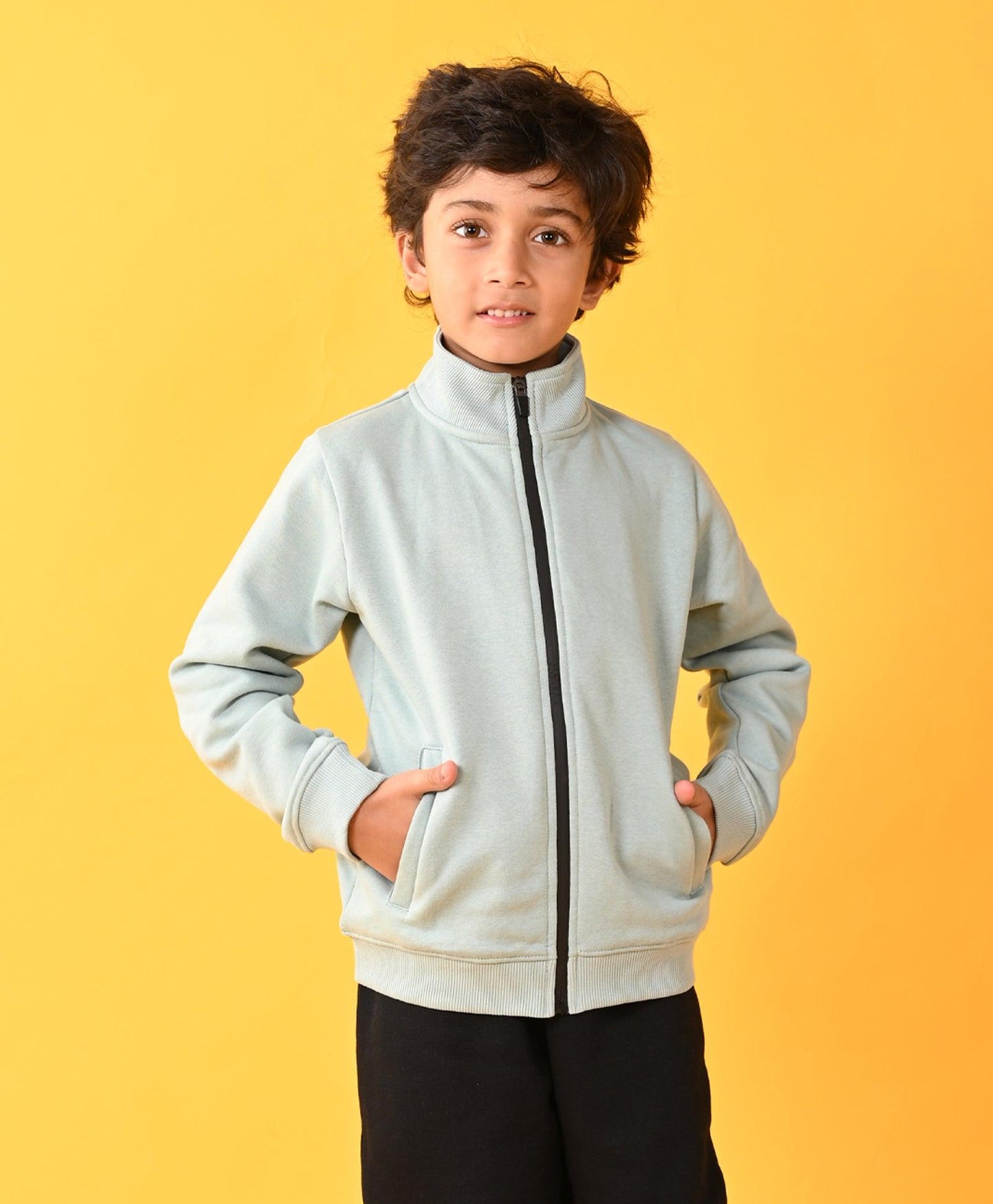 OIL GREEN FULL ZIPPER FLEECE BOYS SWEATSHIRT - OIL GREEN