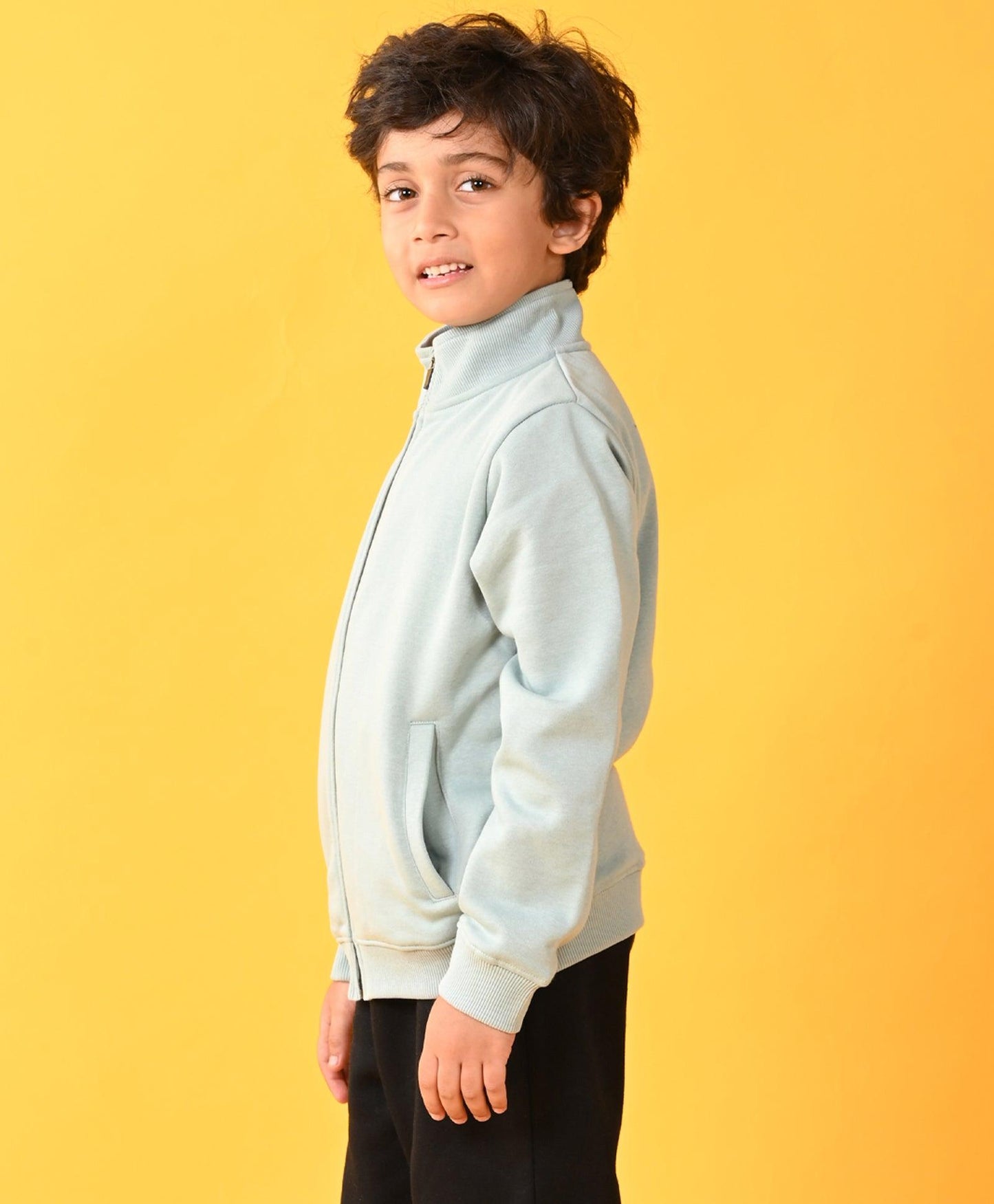 OIL GREEN FULL ZIPPER FLEECE BOYS SWEATSHIRT - OIL GREEN