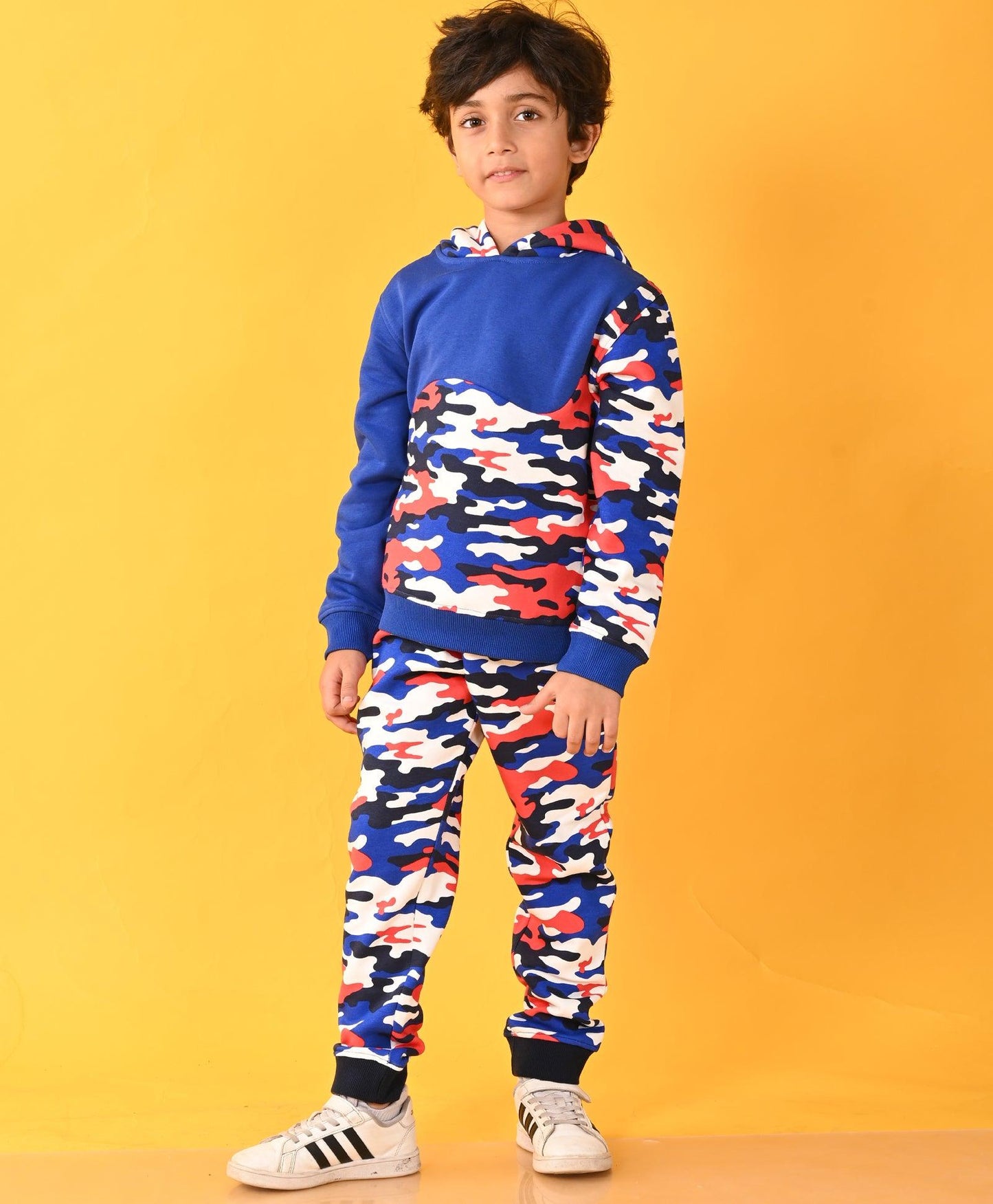 CAMOUFLAGE BLUE BOYS FLEECE HOODIE JOGGER SET - BLUE/WHITE