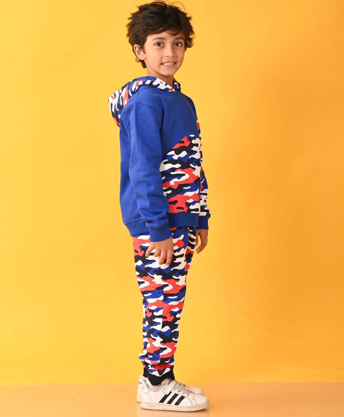 CAMOUFLAGE BLUE BOYS FLEECE HOODIE JOGGER SET - BLUE/WHITE