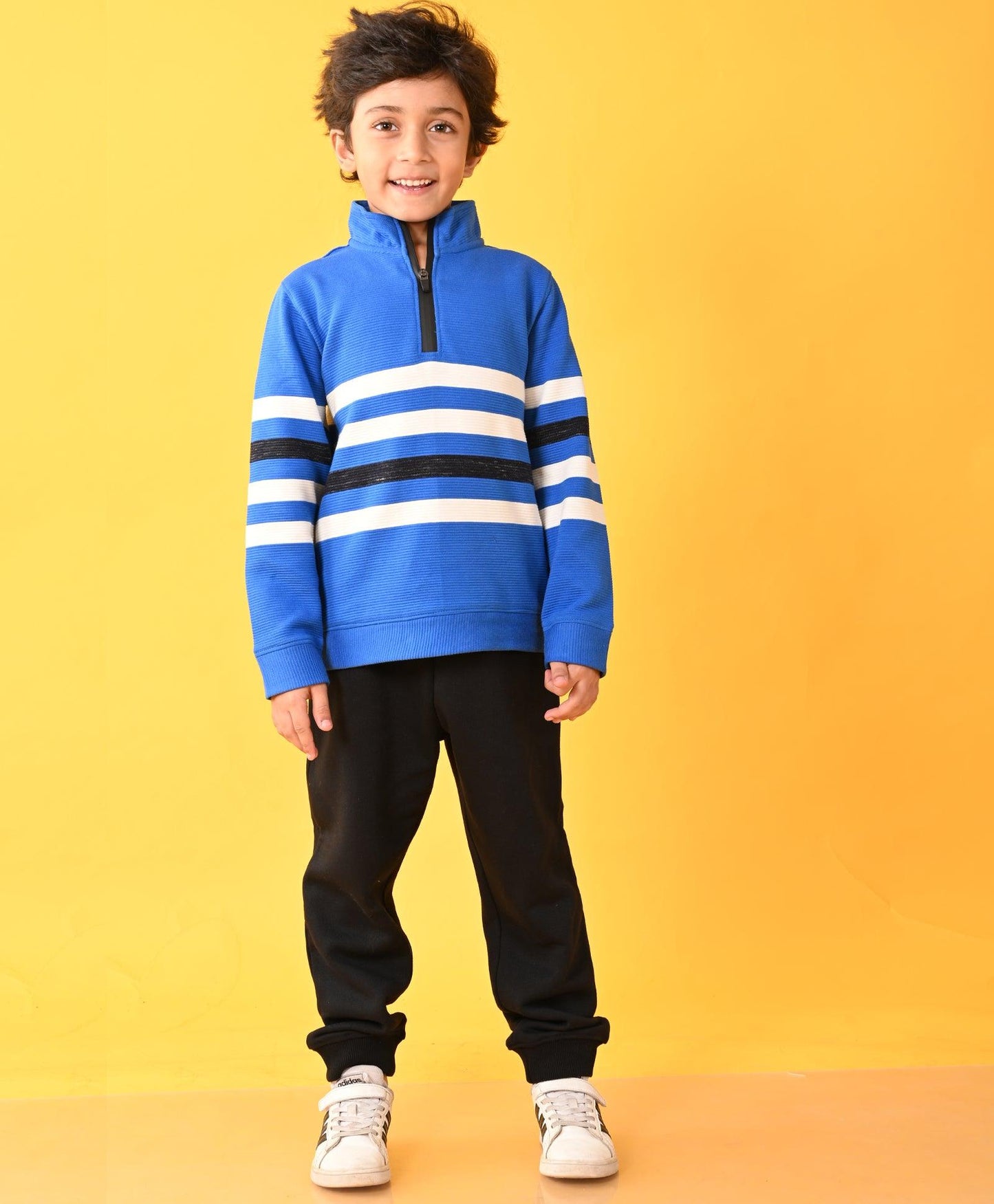 ROYAL STRIPER HALF ZIPPER BOYS SWEATSHIRT JOGGER SET - ROYAL/BLACK