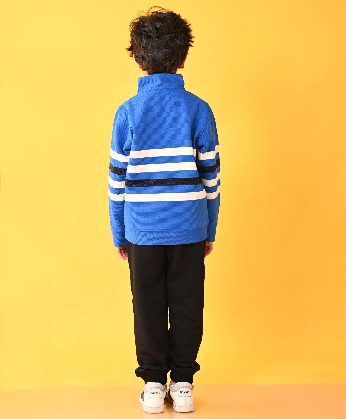 ROYAL STRIPER HALF ZIPPER BOYS SWEATSHIRT JOGGER SET - ROYAL/BLACK