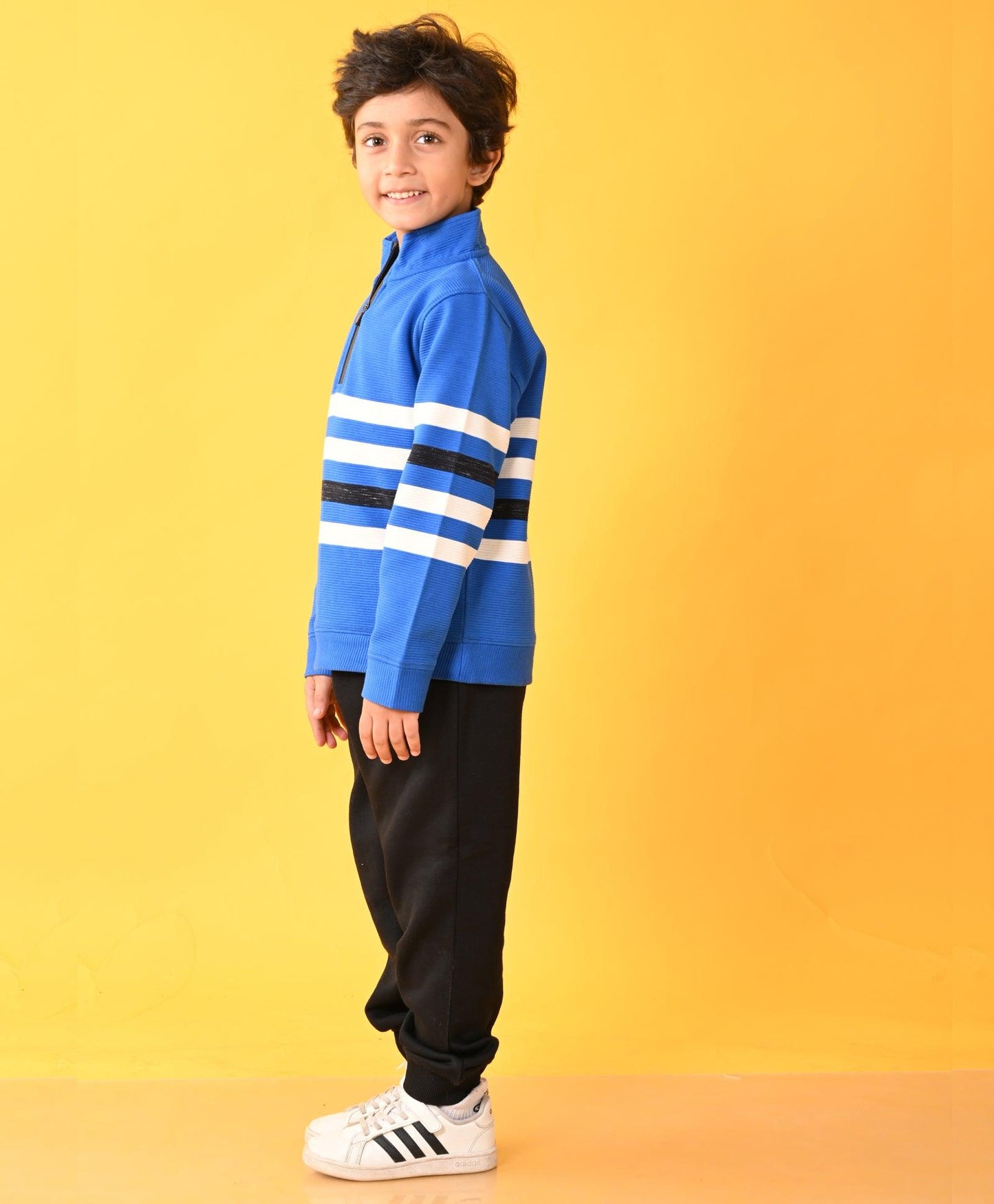 ROYAL STRIPER HALF ZIPPER BOYS SWEATSHIRT JOGGER SET - ROYAL/BLACK