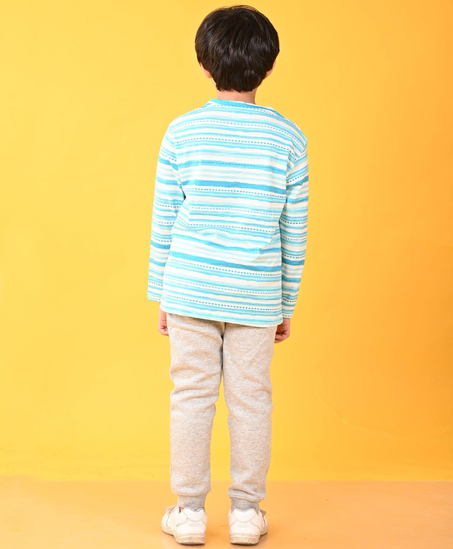 BLUE DOTTED STRIPE T-SHIRT GREY FLEECE JOGGER SET - BLUE / GREY