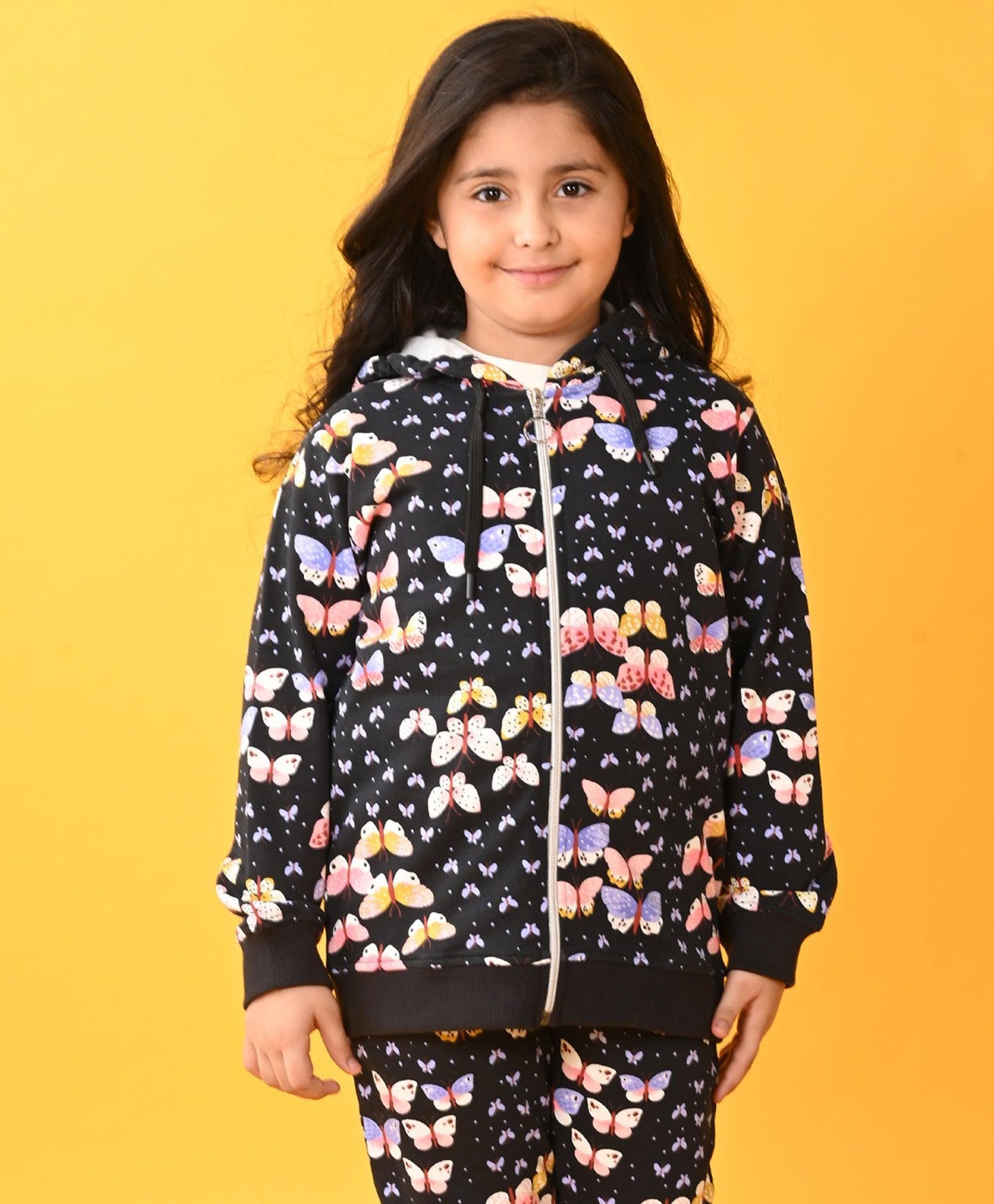 BUTTERFLY BLACK FLEECE ZIPPER HOODIE - BLACK - Anthrilo