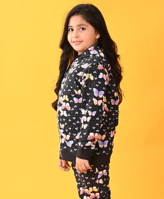 BUTTERFLY BLACK FLEECE ZIPPER HOODIE - BLACK - Anthrilo