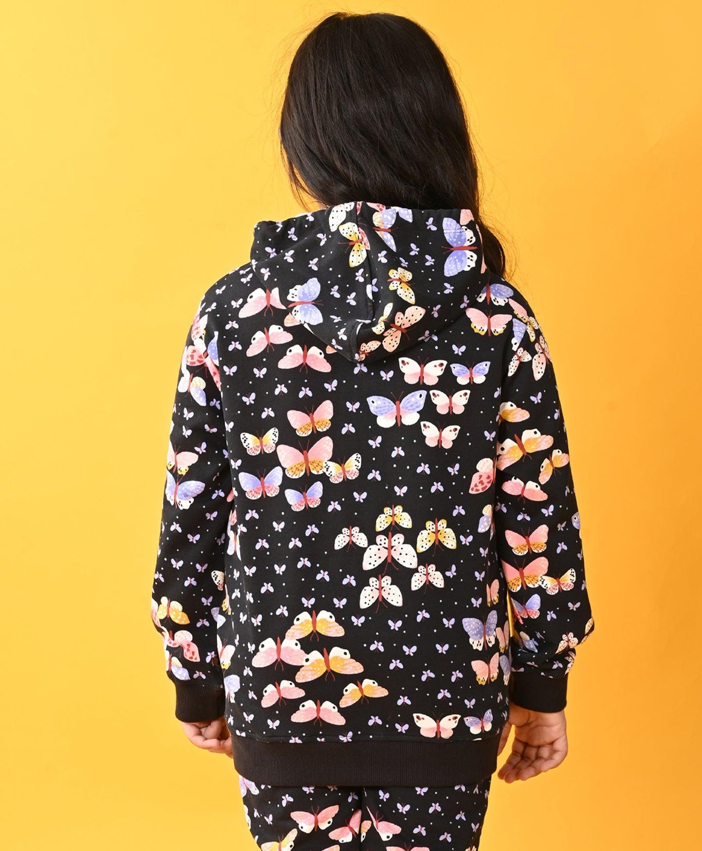 BUTTERFLY BLACK FLEECE ZIPPER HOODIE - BLACK - Anthrilo