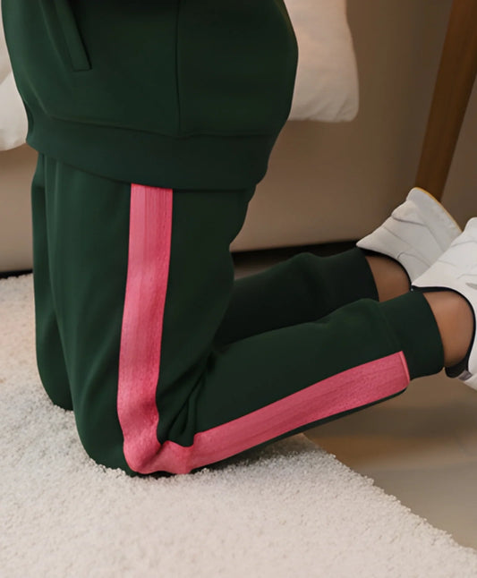 OLIVE FLEECE PINK GLITTER TAPE JOGGER - OLIVE
