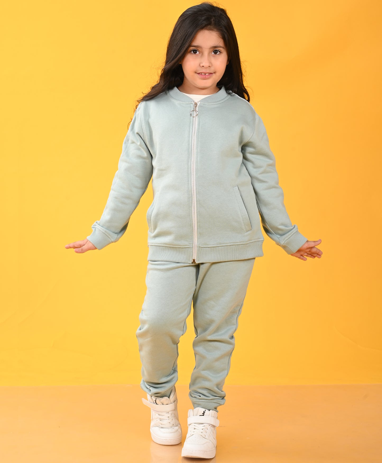 OIL GREEN PINK SIDE TAPE FLEECE ZIPPER SWEATSHIRT JOGGER SET D - GREEN