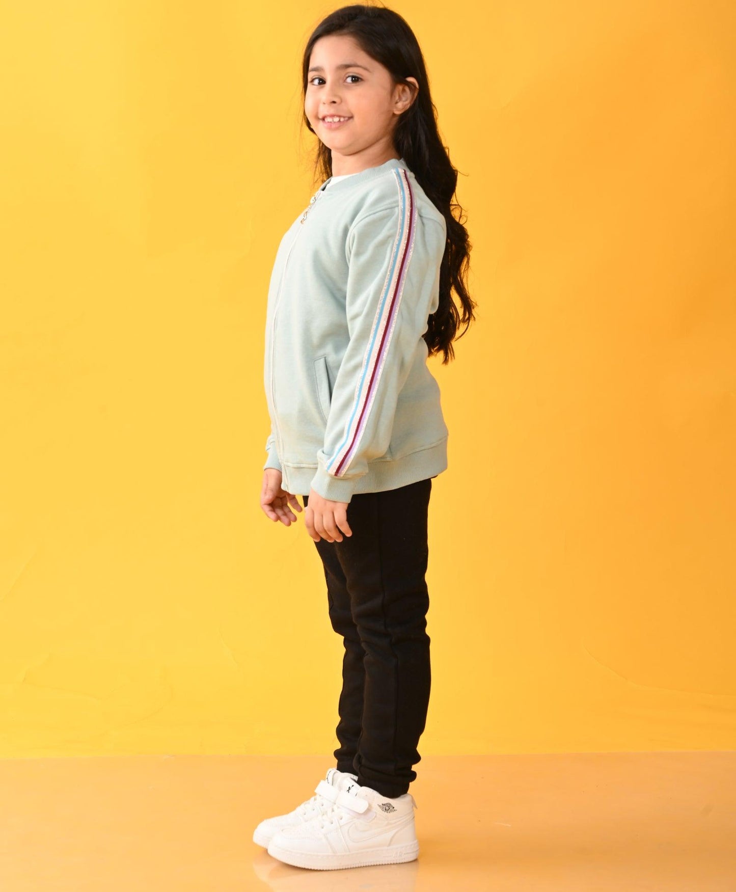 OIL GREEN PINK SIDE TAPE FLEECE ZIPPER SWEATSHIRT BLACK JOGGER SET - GREEN / BLACK - Anthrilo