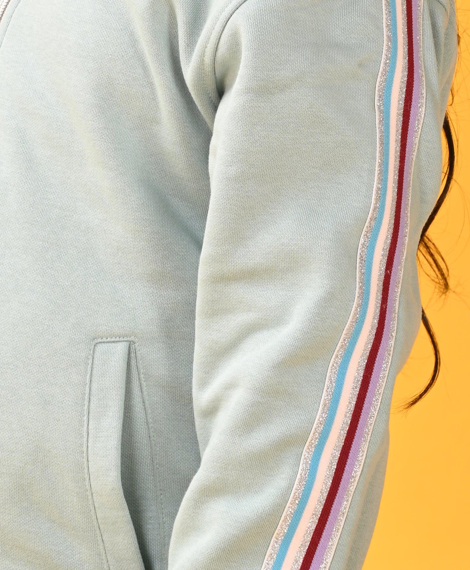 OIL GREEN PINK SIDE TAPE FLEECE ZIPPER SWEATSHIRT BLACK JOGGER SET - GREEN / BLACK - Anthrilo
