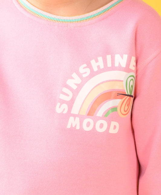 PINK SUNSHINE MULTICOLORED RIB FLEECE SWEATSHIRT ECRU JOGGER SET - PINK / ECRU