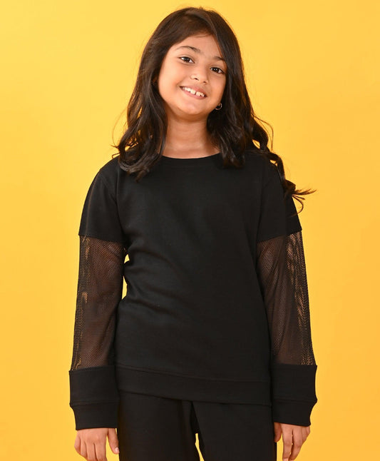 BLACK INTERLOCK NET SWEATSHIRT - BLACK - Anthrilo