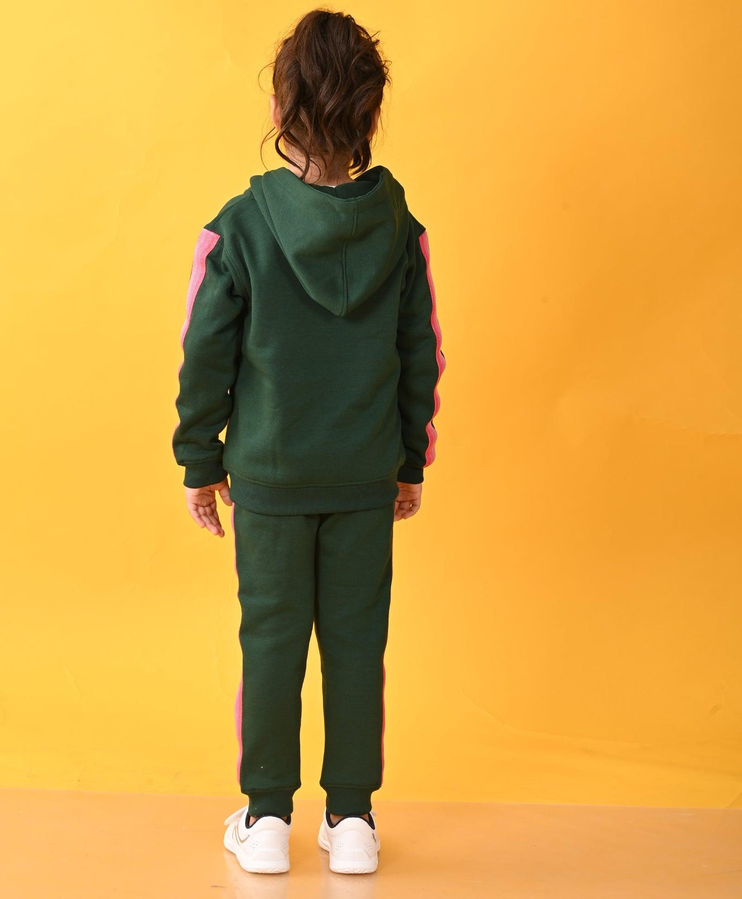 OLIVE FLEECE PINK GLITTER TAPE ZIPPER HOODIE JOGGER SET - OLIVE - Anthrilo