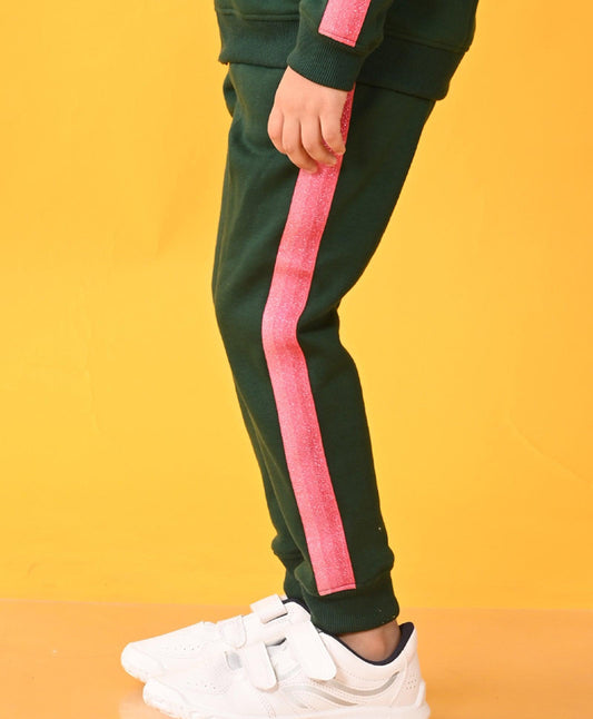 OLIVE FLEECE PINK GLITTER TAPE JOGGER D - OLIVE - Anthrilo