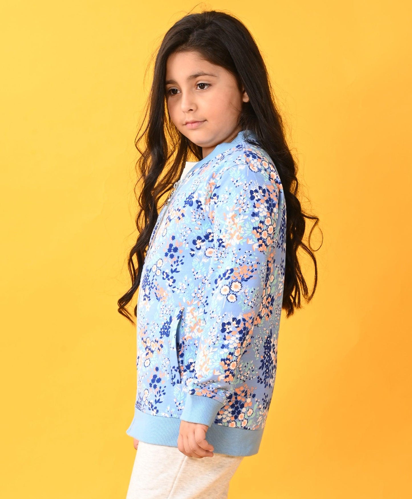 PRETTY BLUE FLOWERS FLEECE ZIPPER SWEATSHIRT D - BLUE - Anthrilo