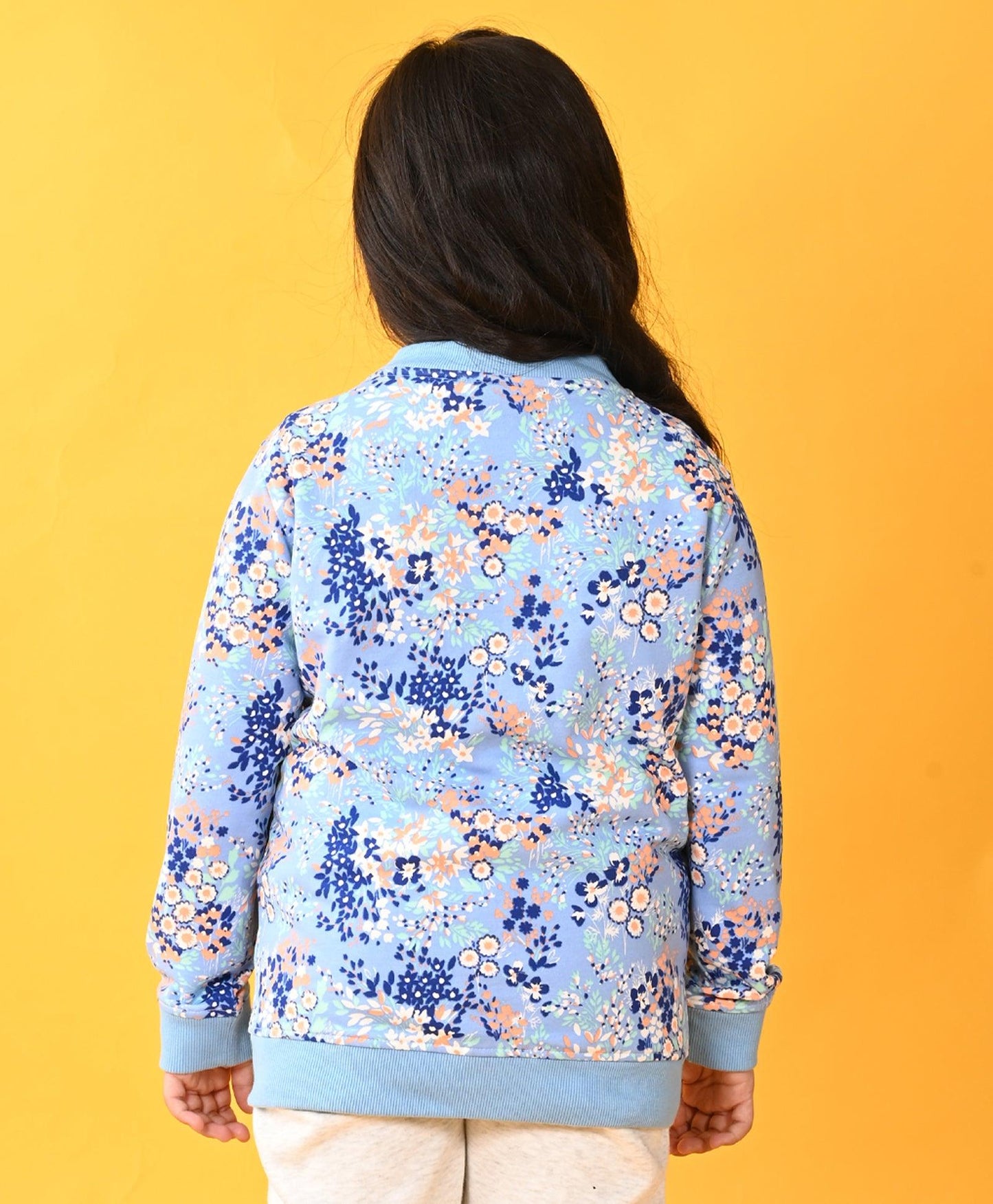 PRETTY BLUE FLOWERS FLEECE ZIPPER SWEATSHIRT D - BLUE - Anthrilo