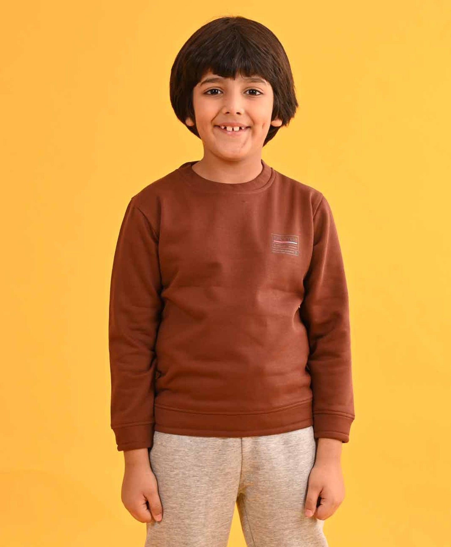 XPLR BROWN FLEECE ROUND NECK FLEECE SWEATSHIRT - BROWN