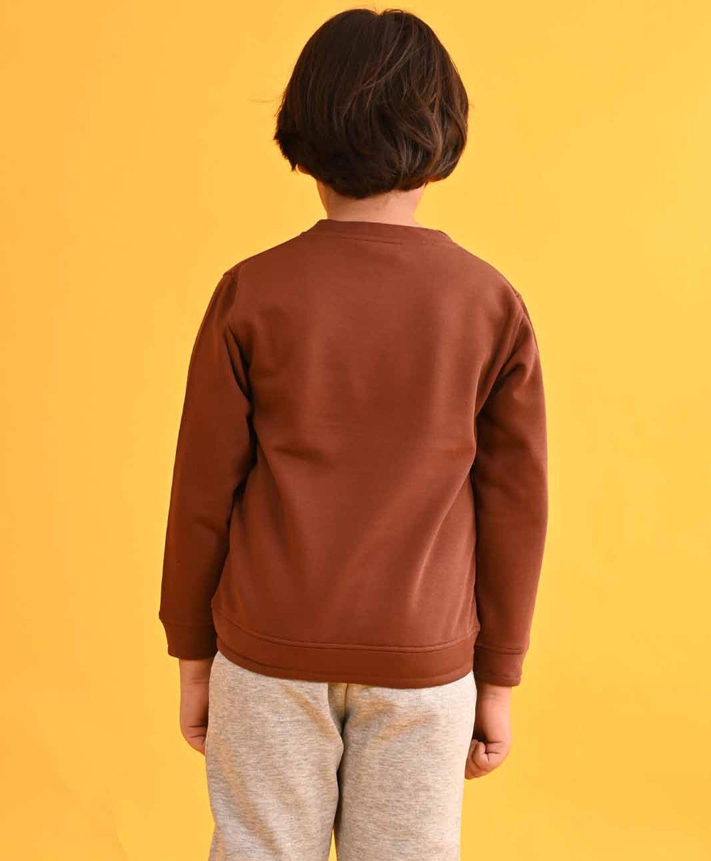 XPLR BROWN FLEECE ROUND NECK FLEECE SWEATSHIRT - BROWN