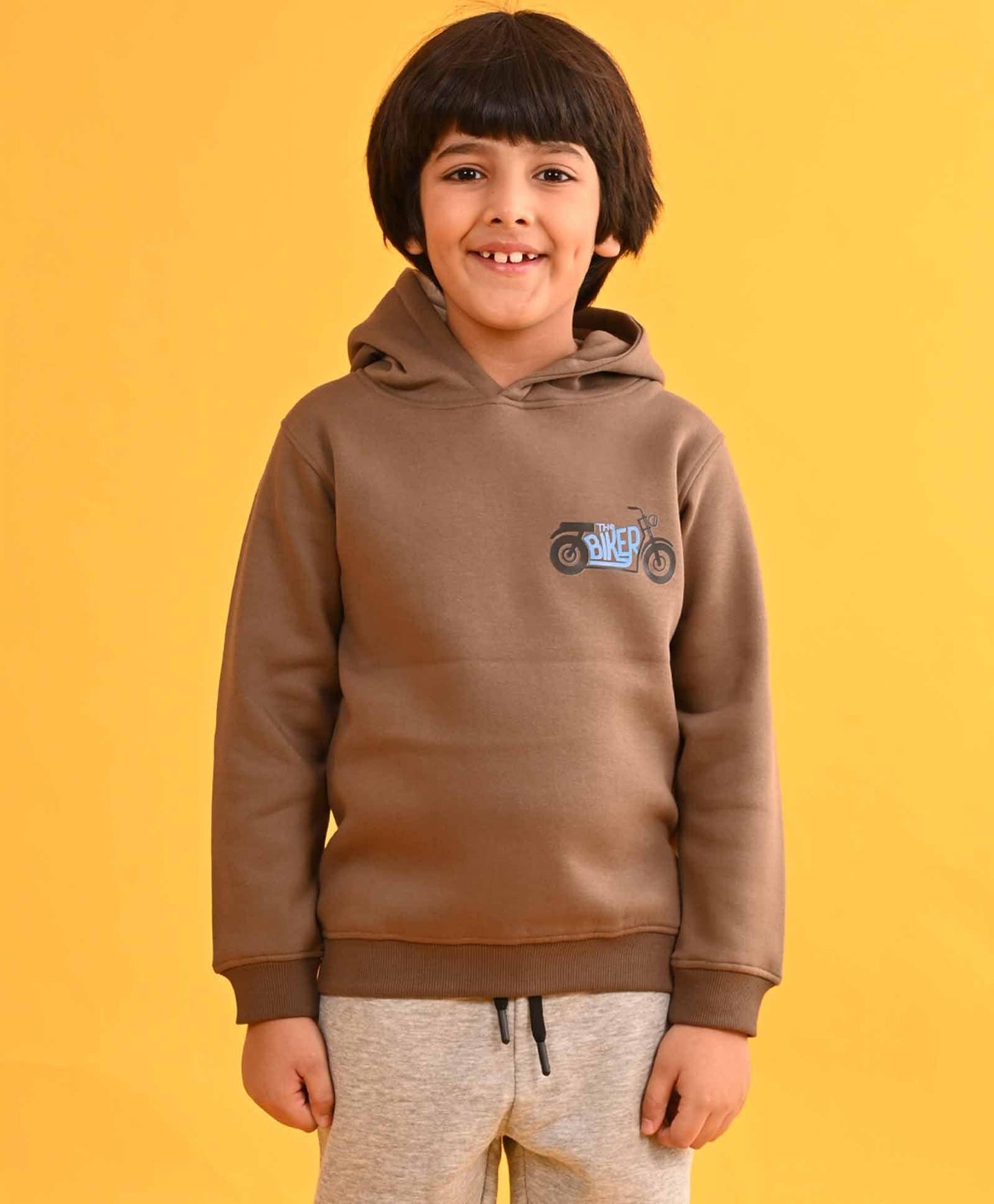 BIKER BROWN FLEECE HOODIE - BROWN