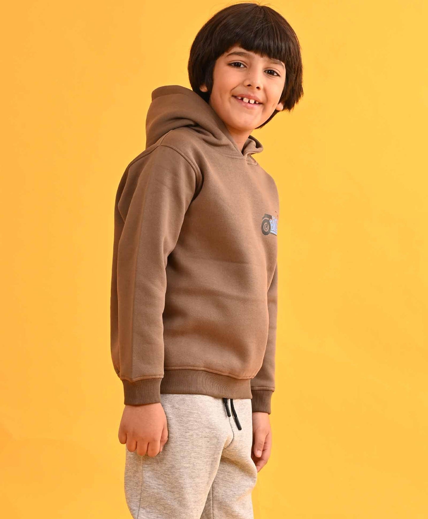 BIKER BROWN FLEECE HOODIE - BROWN