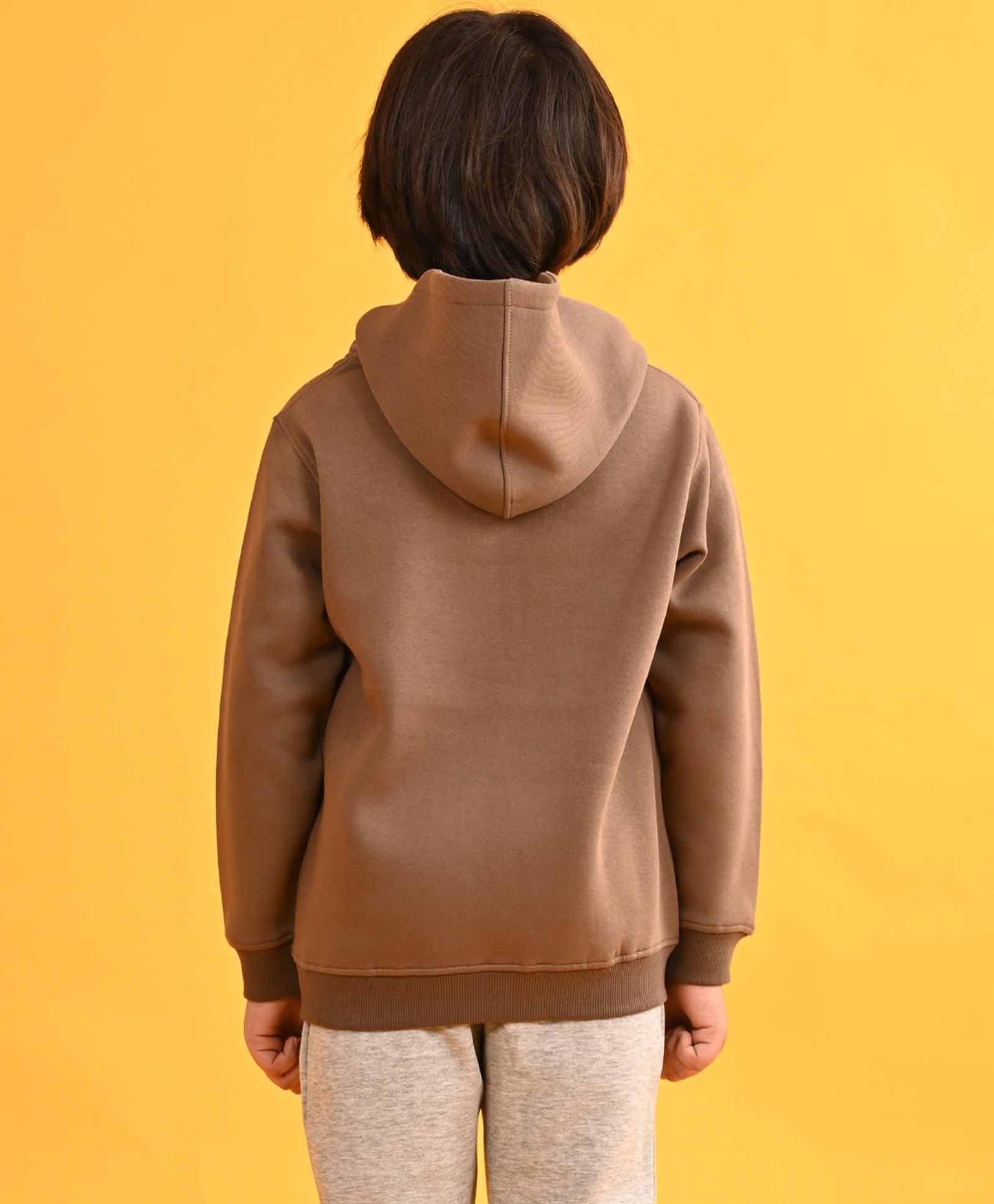 BIKER BROWN FLEECE HOODIE - BROWN
