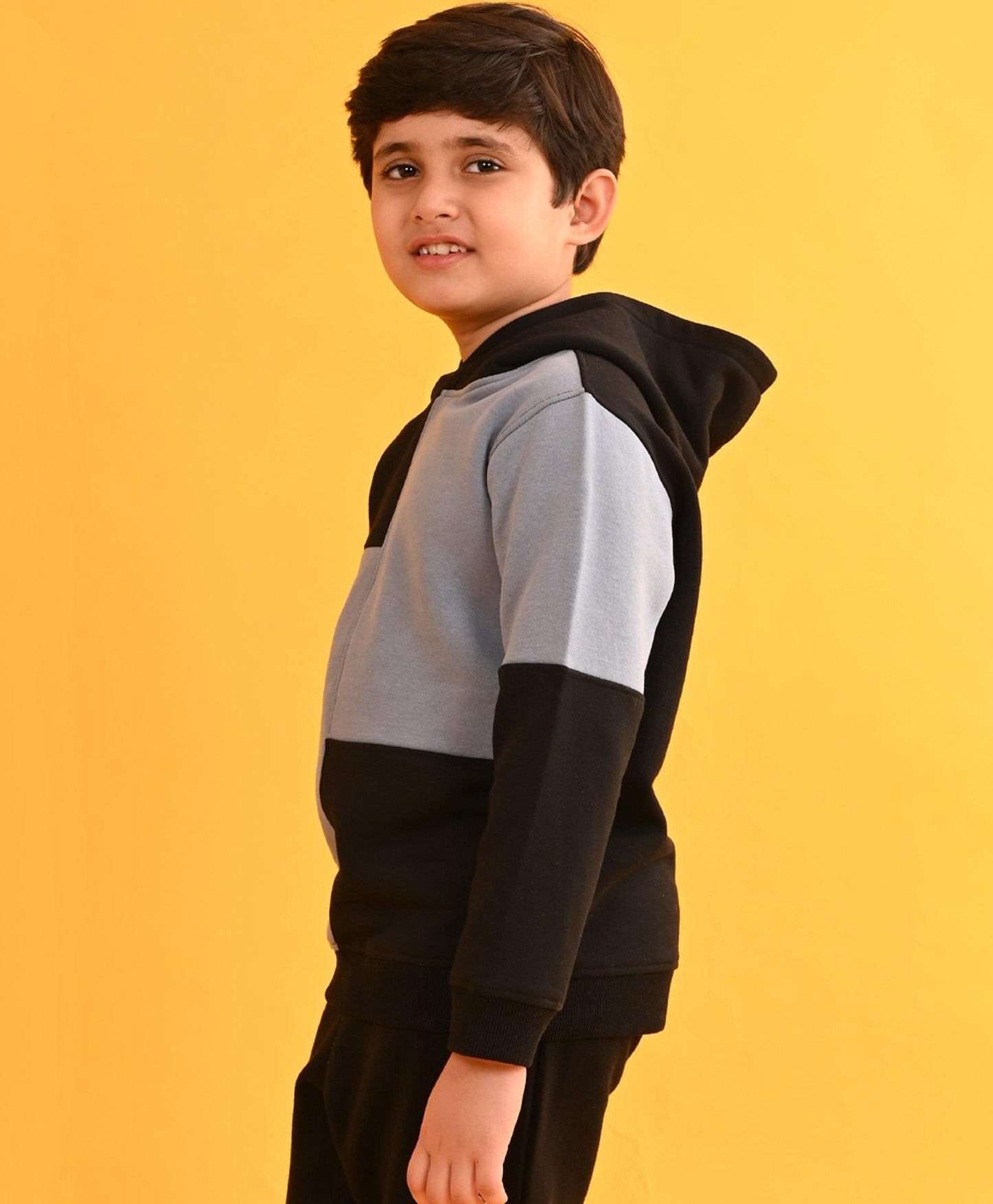 BLUE ASH COLOR BLOCK FLEECE HOODIE - BLUE