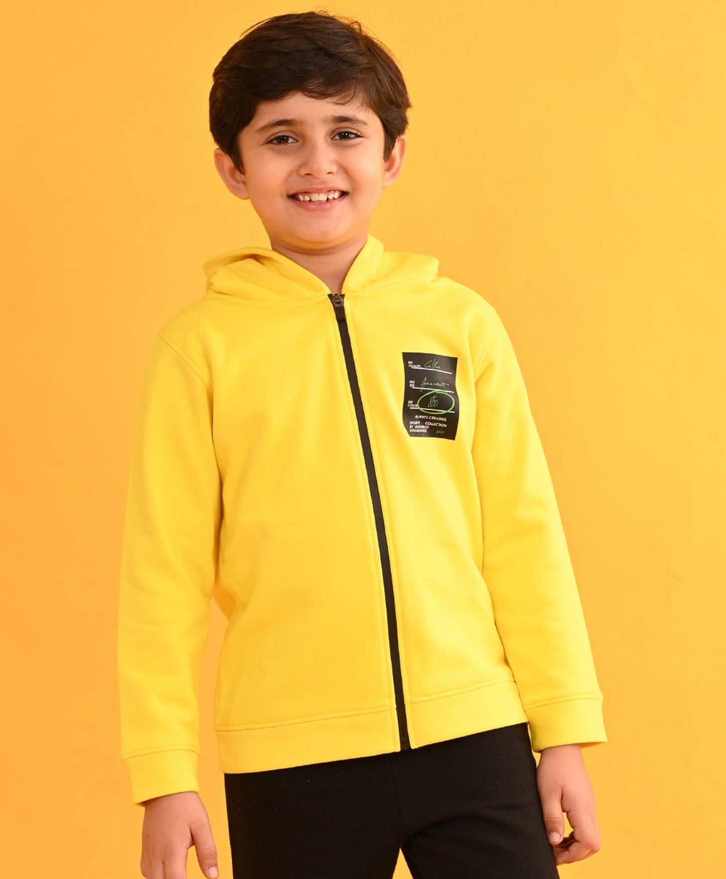 SPORTY COLLECTION YELLOW FLEECE HOODIE - YELLOW