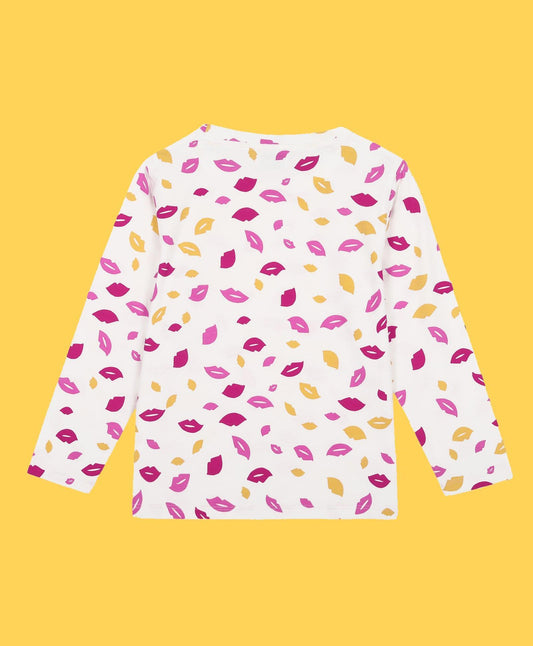 LIPS LONG SLEEVES GIRLS T-SHIRT - WHITE - Anthrilo