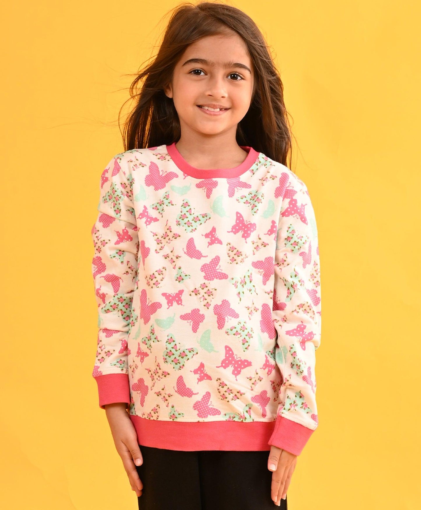 BUTTERFLY GIRLS TERRY SWEATSHIRT - WHITE