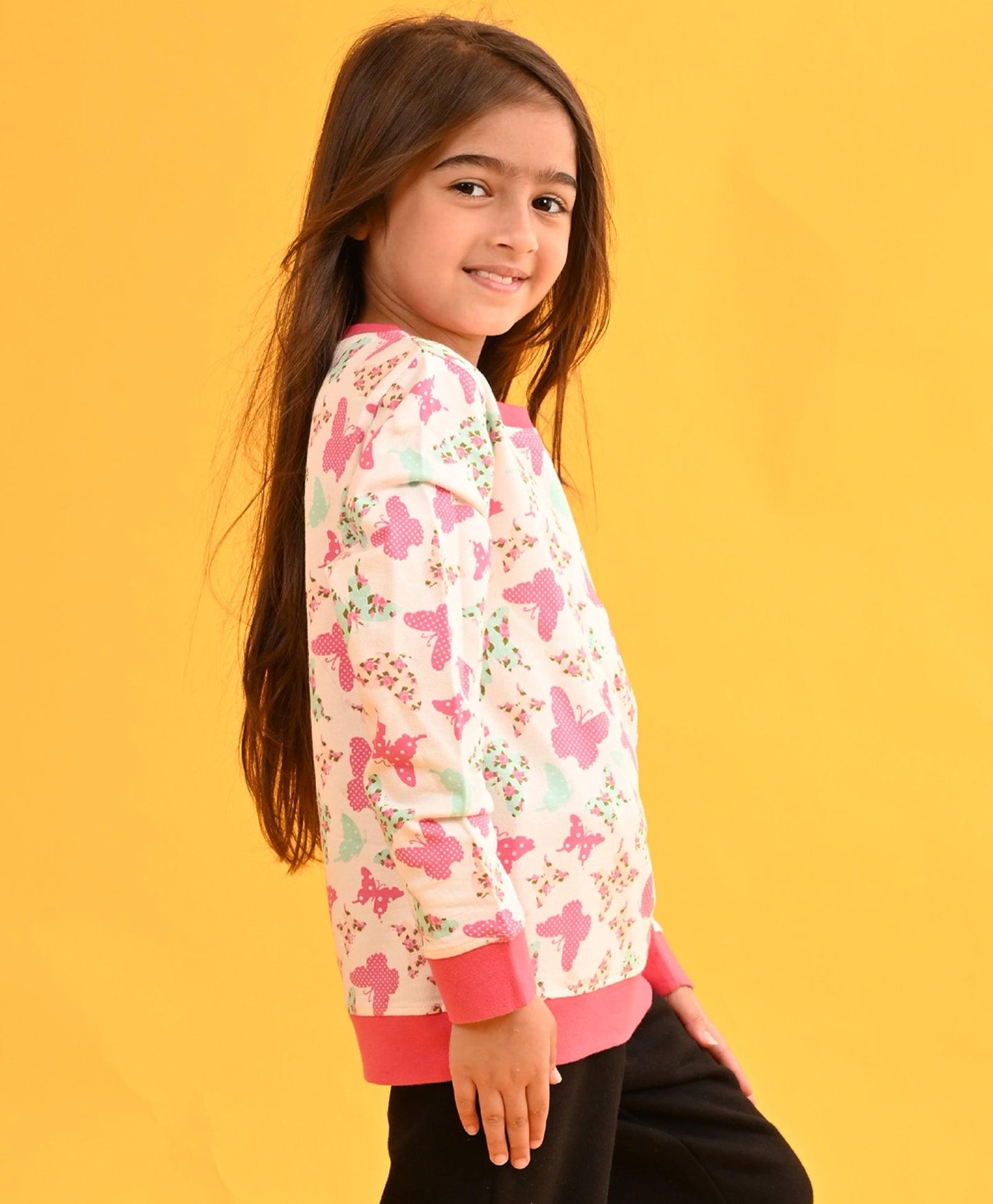 BUTTERFLY GIRLS TERRY SWEATSHIRT - WHITE