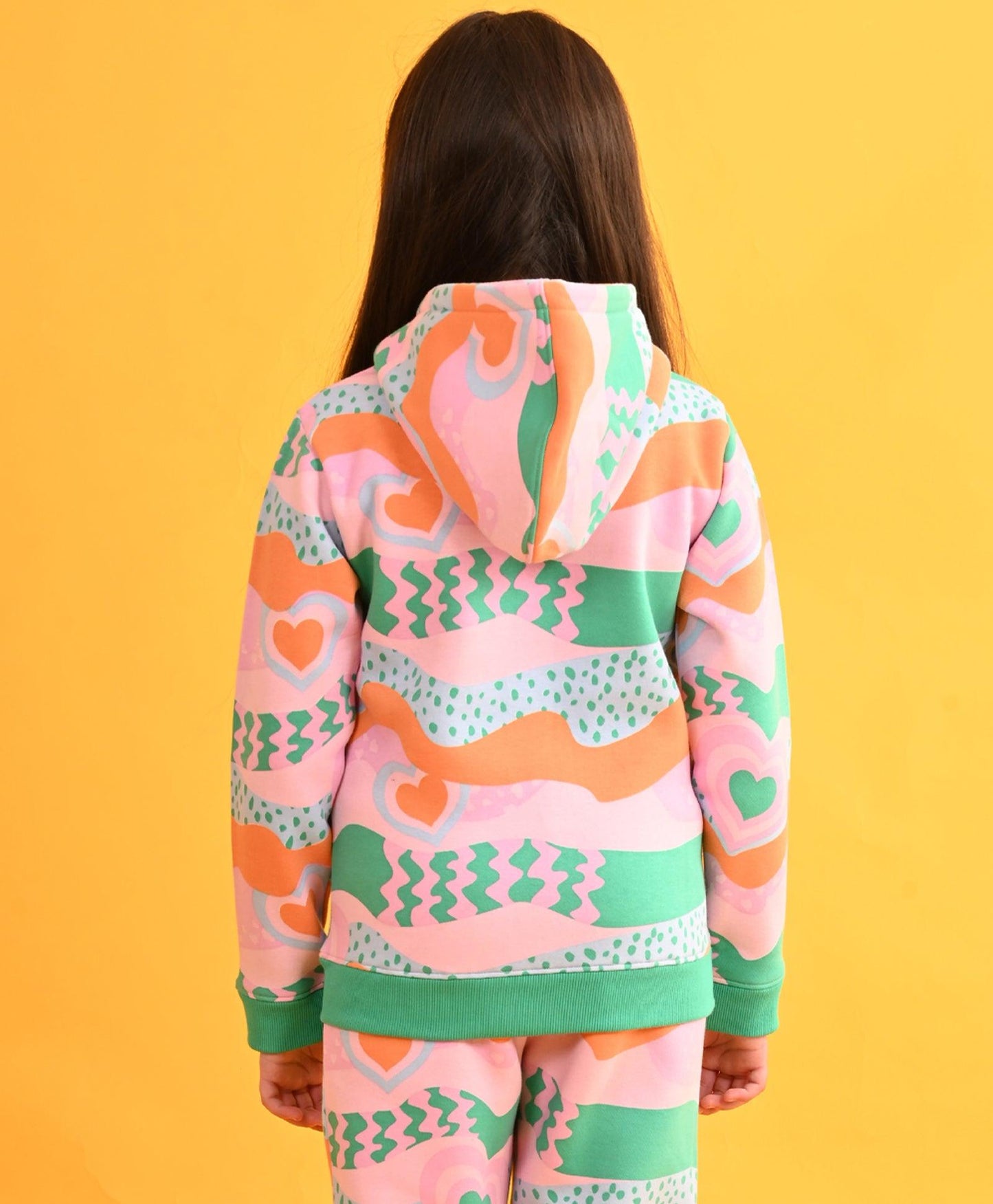 HEART WAVES FLEECE GIRLS SWEATSHIRT HOODIE - PINK