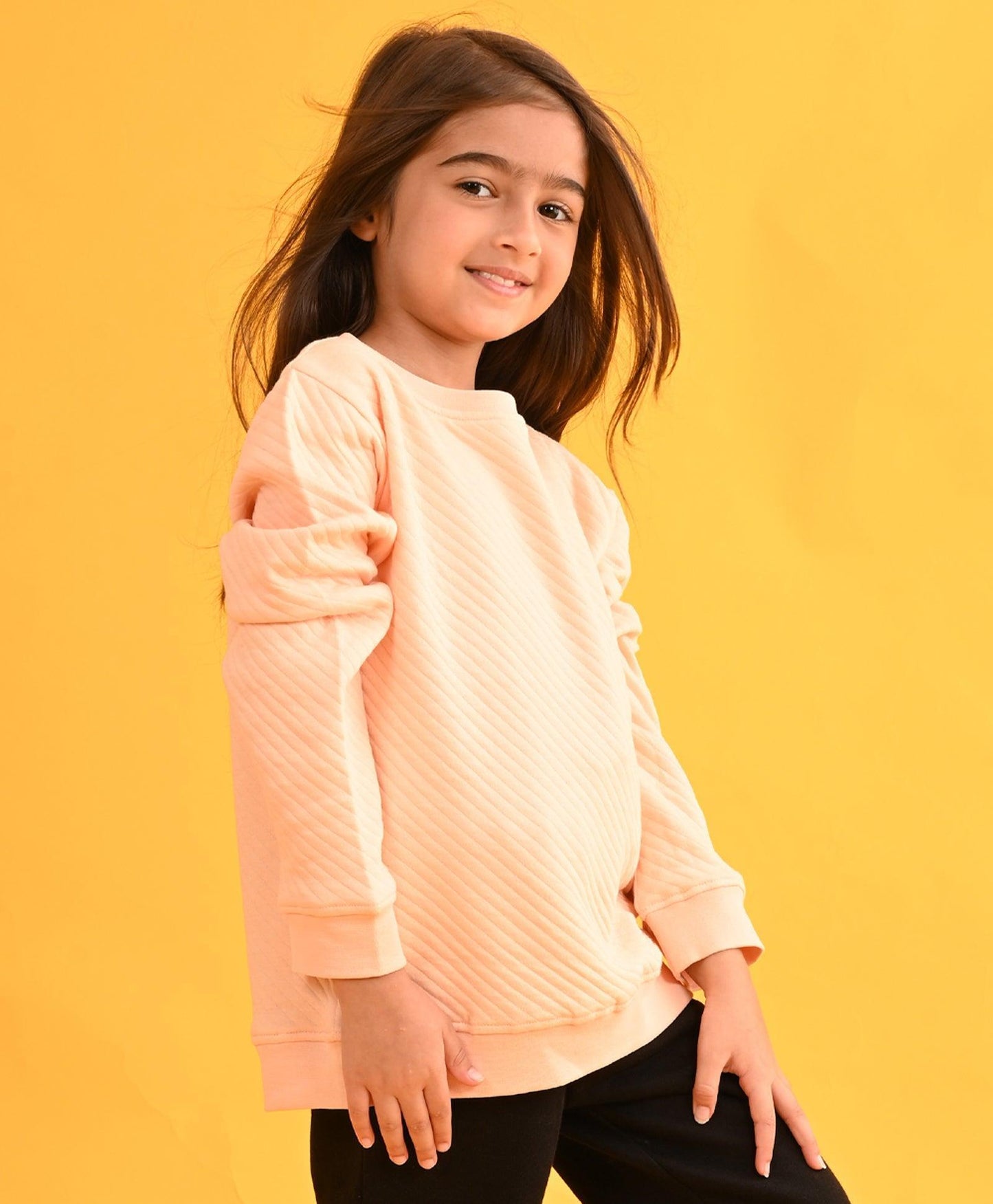 PEACH QUILTED GIRLS SWEATSHIRT - PEACH - Anthrilo