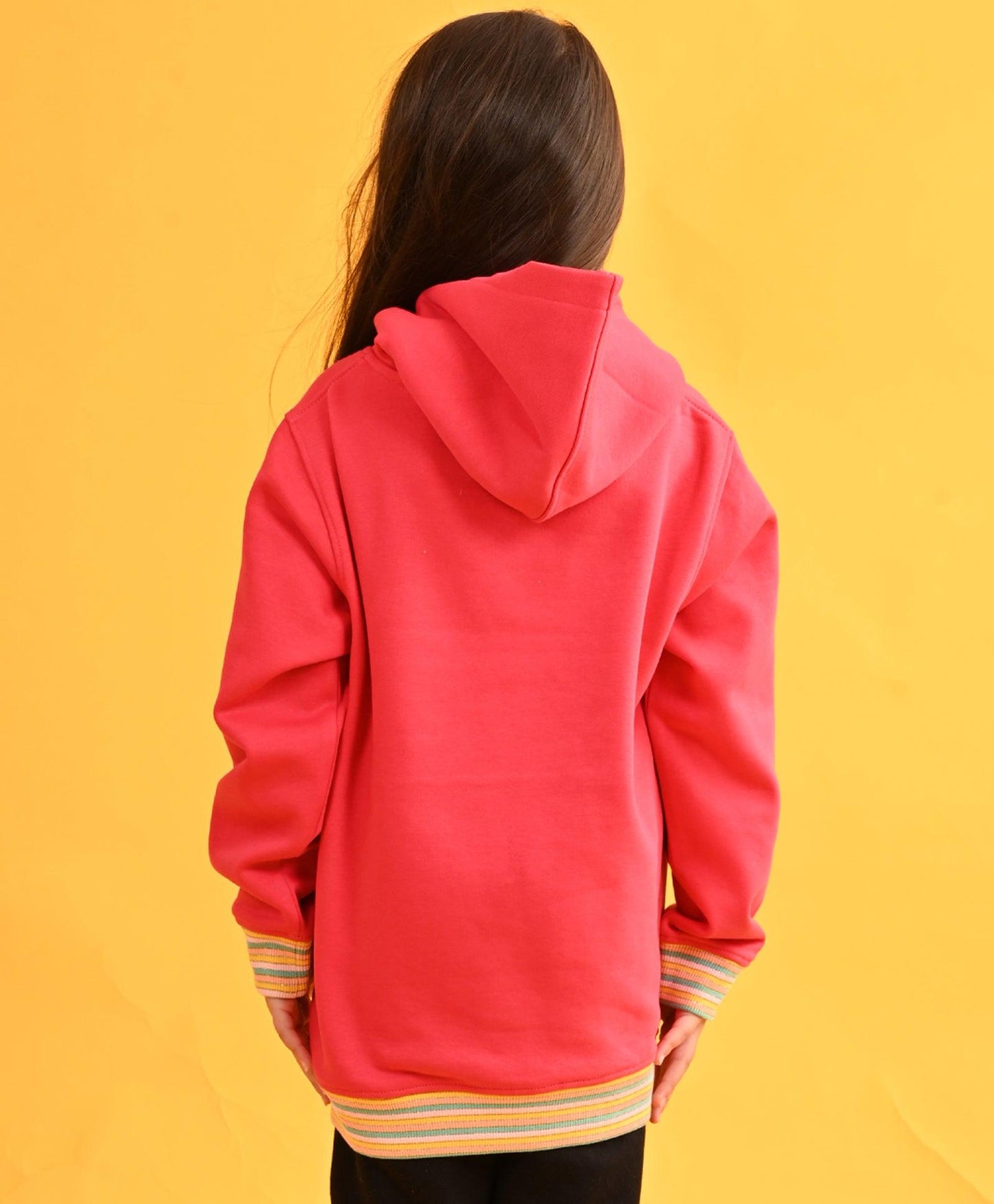 HOT PINK HEART RIBBED FLEECE HOODIE - PINK