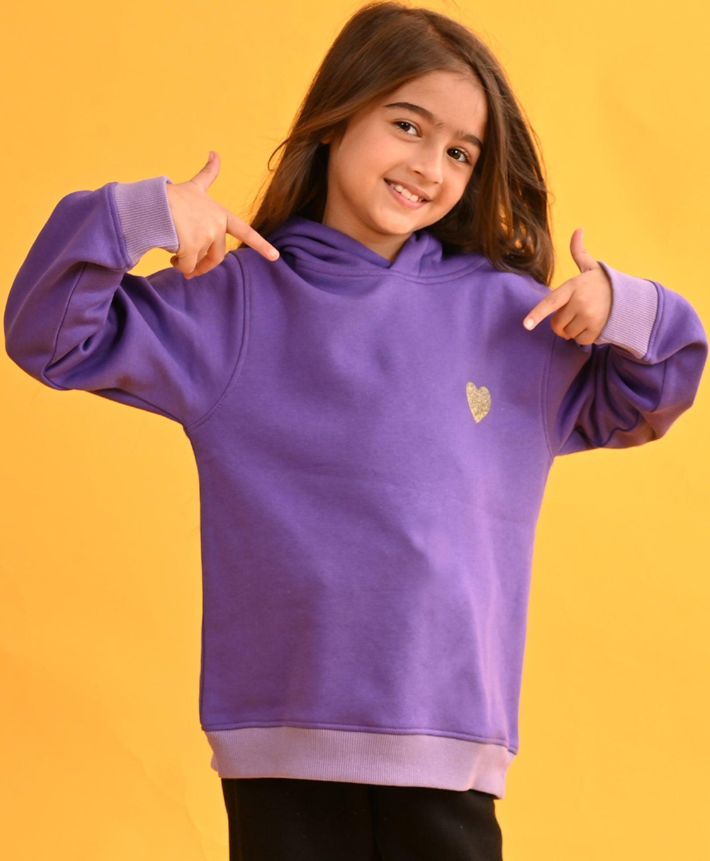 HEART PURPLE MUTICOLORED RIB FLEECE HOODIE - PURPLE