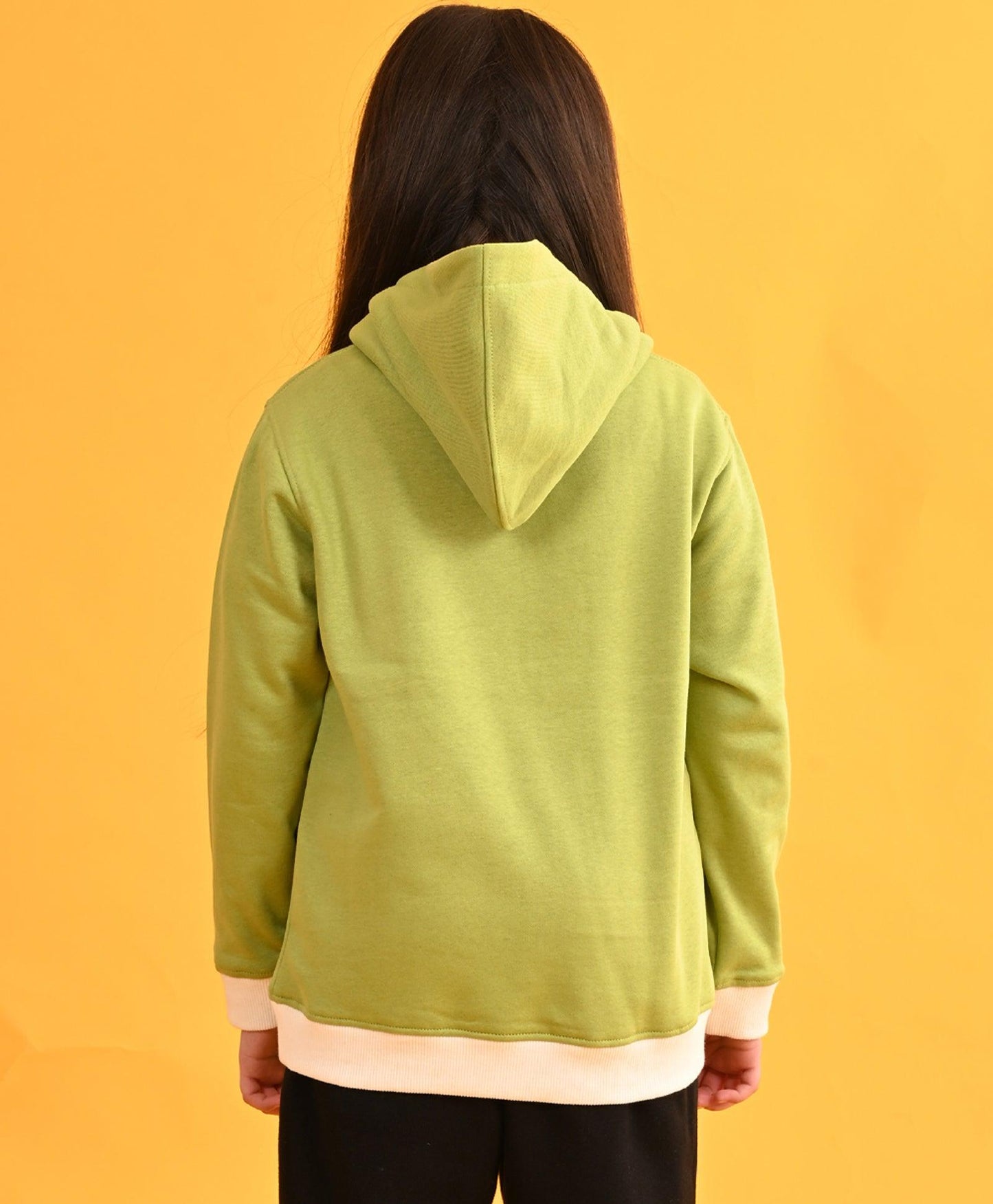 LOVE GREEN WHITE RIB FLEECE HOODIE - GREEN