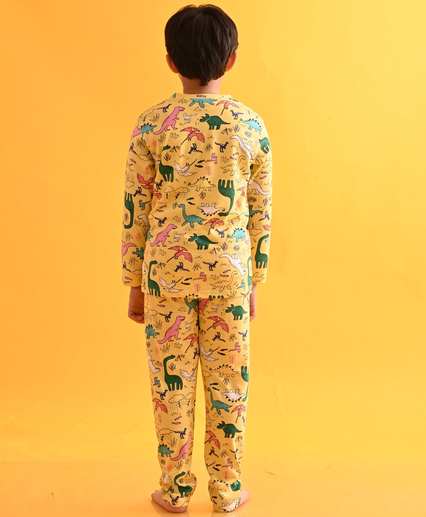 RAINING DINOSAUR LONG SLEEVES PYJAMA SET D - YELLOW